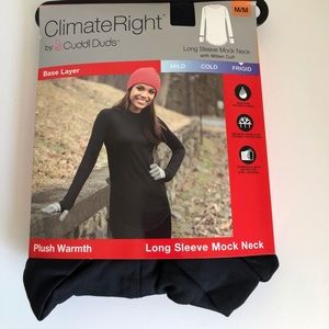 NWT Cuddl Duds Climate Right Long Sleeve Mock Neck w/Mitten Cuff Womens Black MD
